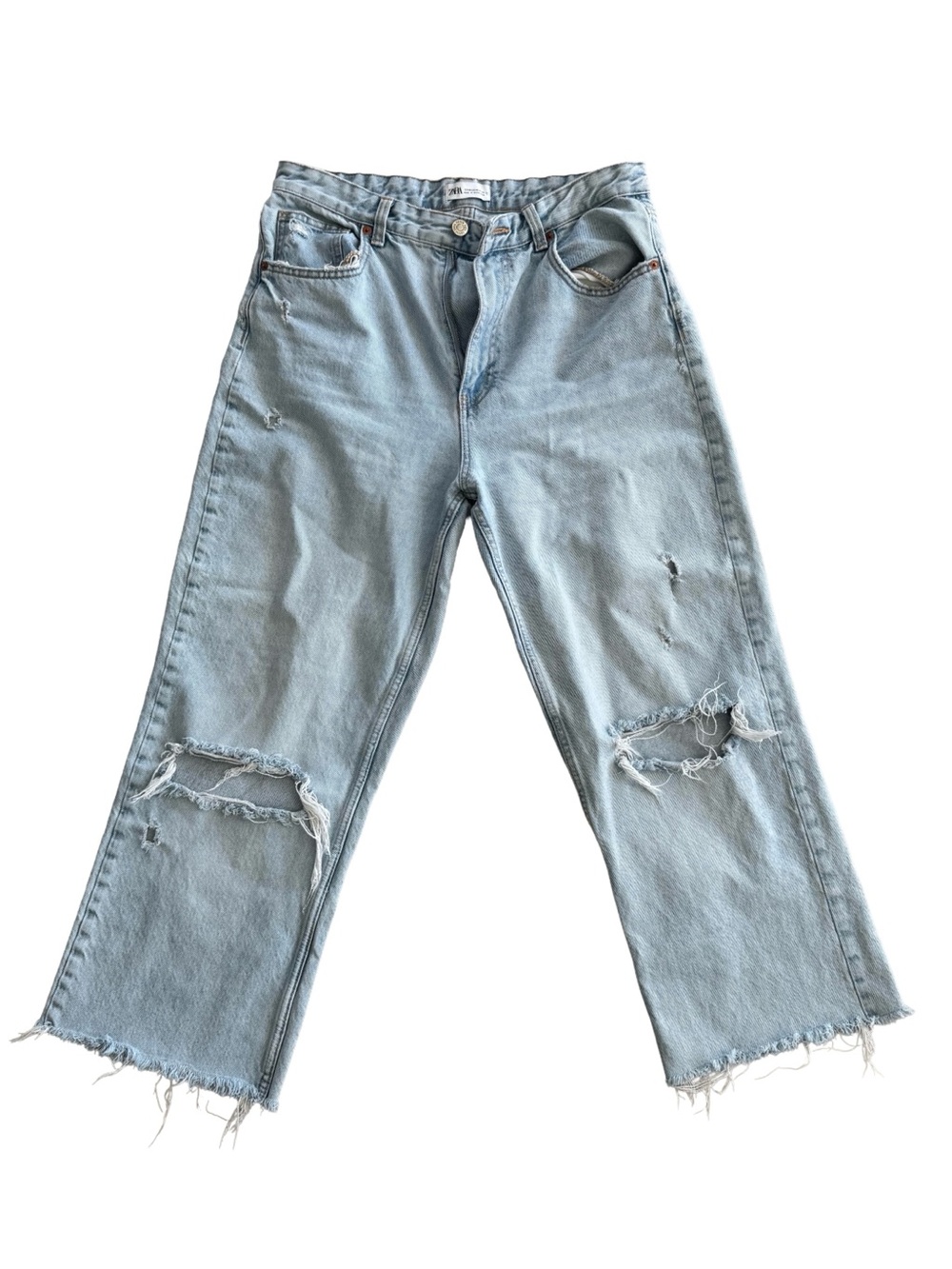 Zara Light Blue Distressed Boyfriend Jeans